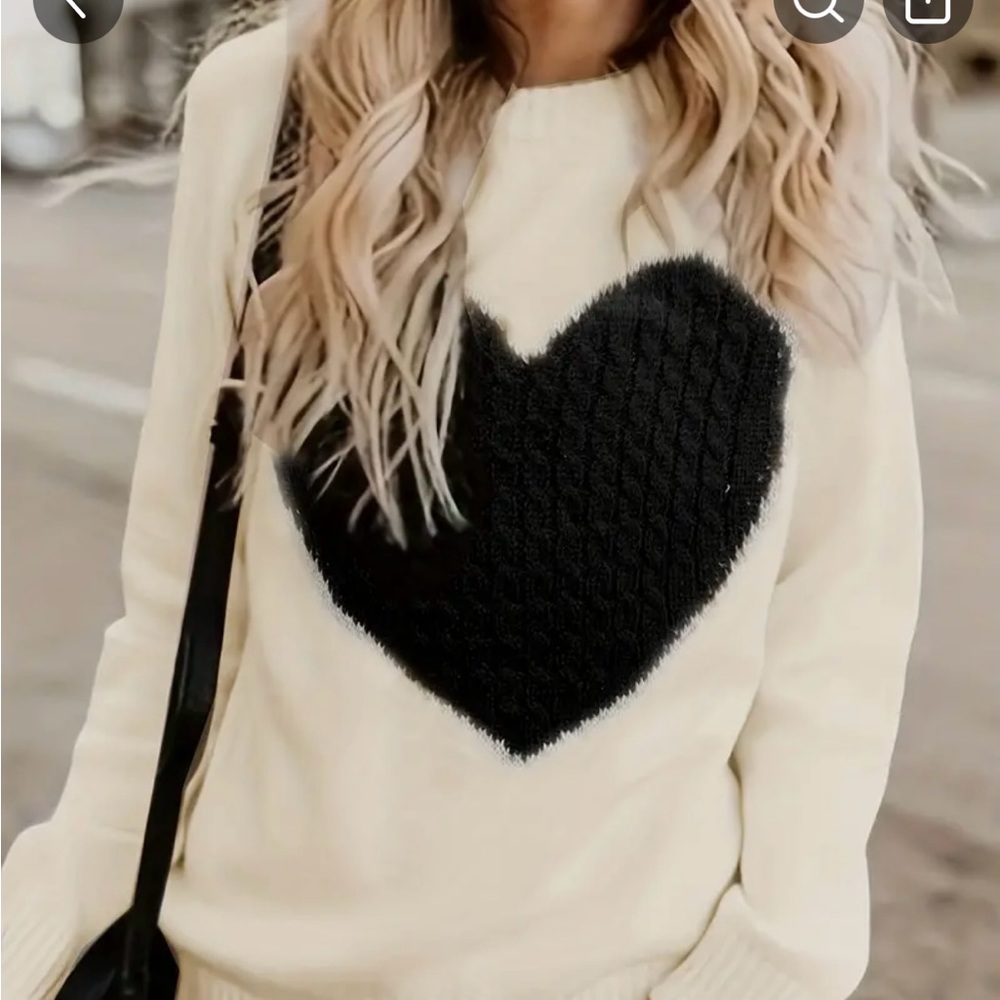 Heart Pattern Crew Neck Pullover Sweater, Casual Long Sleeve